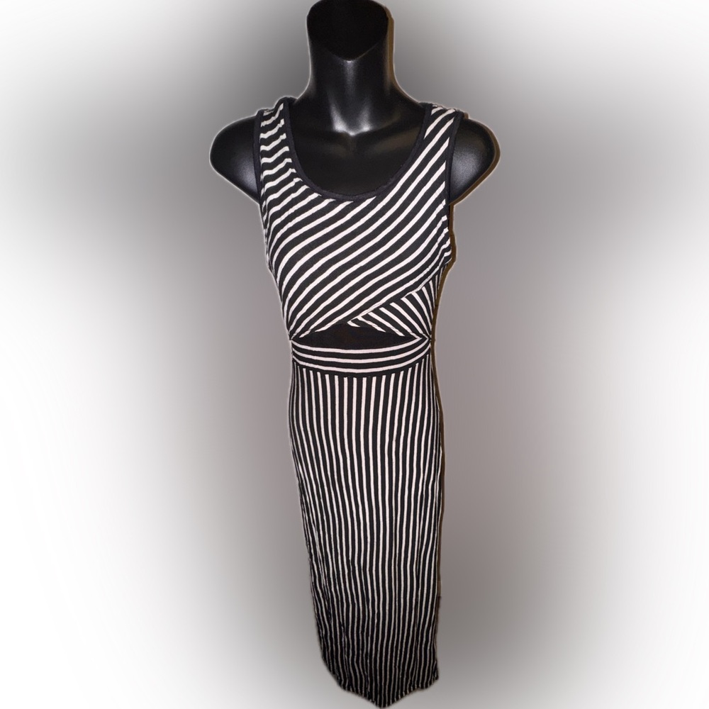 Women’s black and white striped maxi dress